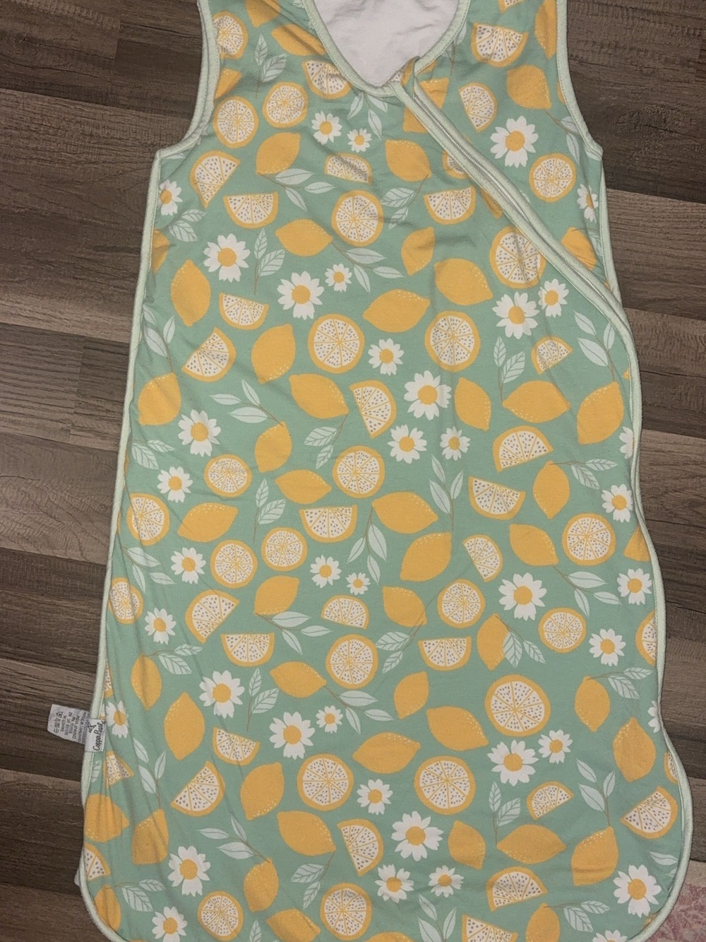 Copper Pearl Sleep Sack in Mint with Yellow Lemon Print